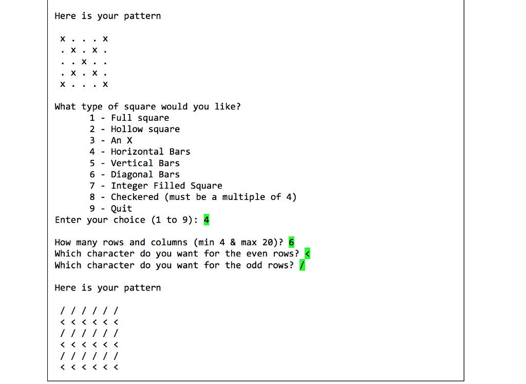 with. A hollow square - you need the size of the square
