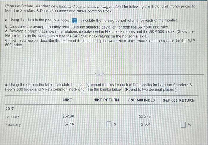  (Expected return, standard deviation, and capital asset pricing model) The following