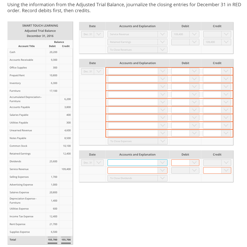  Using the information from the Adjusted Trial Balance, journalize the closing