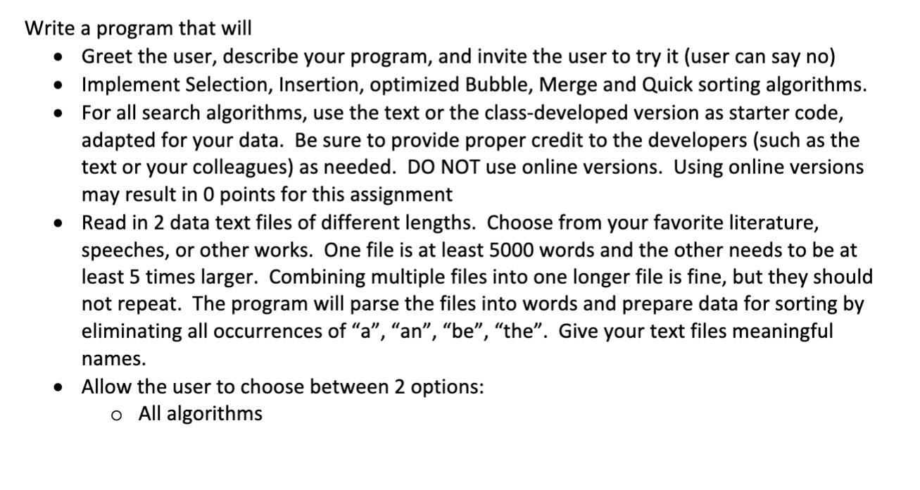 The code needs to be able to read files and filter out