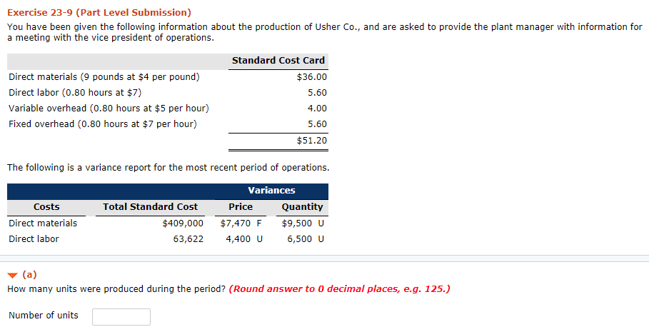  Exercise 23-9 (Part Level Submission) You have been given the following