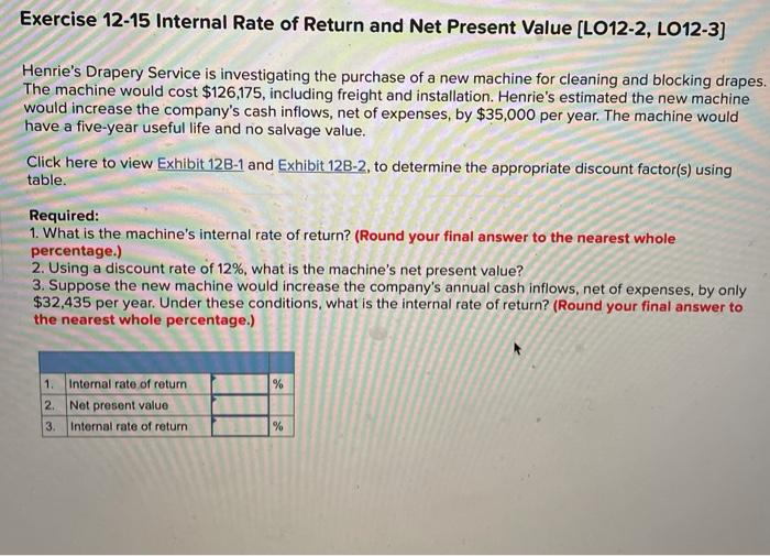  Exercise 12-15 Internal Rate of Return and Net Present Value (L012-2,