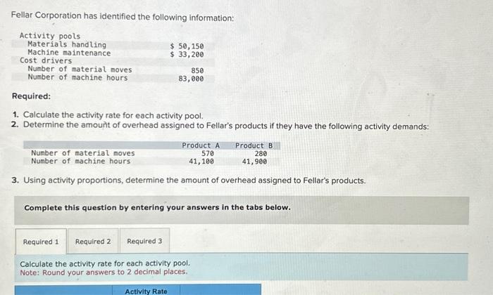  Help solving please help Calculate the activity rate for each activity