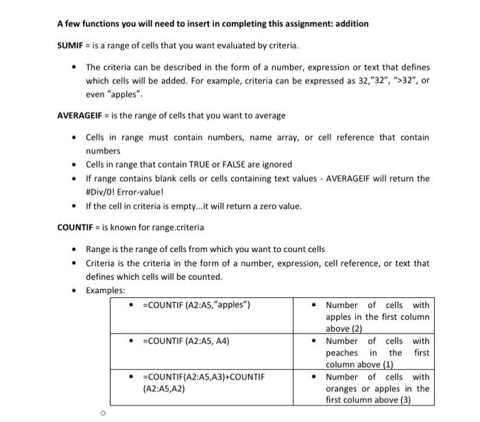 please help with the formulas - A few functions you will need