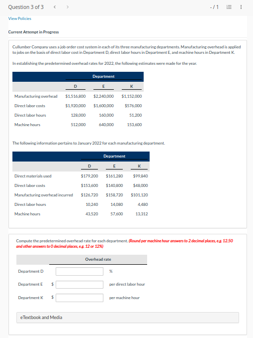 Current Attempt in Progress Cullumber Compary uses a job order cost