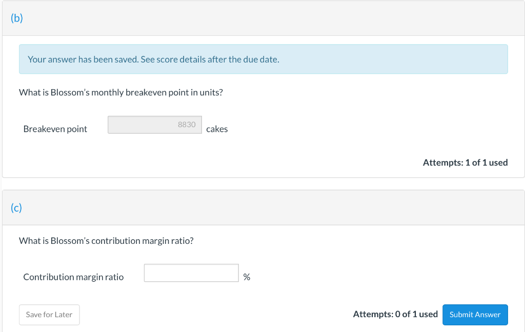 (b) Your answer has been saved. See score details after the