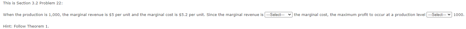 This is Section 3.2 Problem 22: When the production is 1,000,