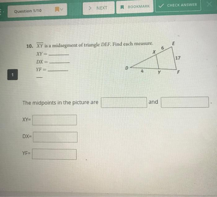  > NEXT BOOKMARK CHECK ANSWER Question 1/10 E 6 6 x