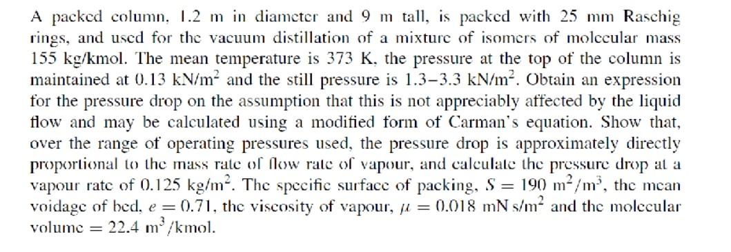  with a proper calculation sheet thank you. A packed column, 1.2m