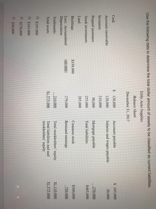  Use the following data to determine the total dollar amount of