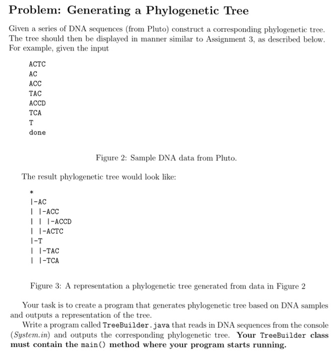  Problem: Generating a Phylogenetic Tree Given a series of DNA sequences