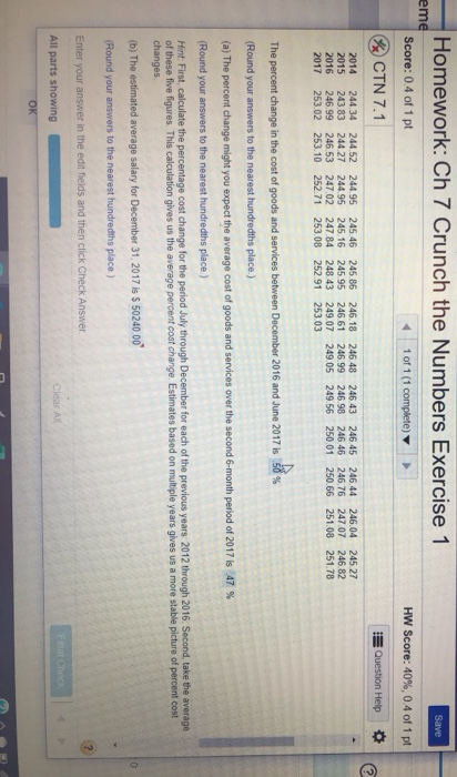  Save Homework: Ch 7 Crunch the Numbers Exercise 1 eme Score: