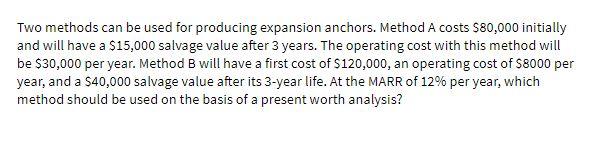  Two methods can be used for producing expansion anchors. Method A