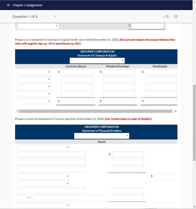 $ Prepare an a statement of changes in equity for the year