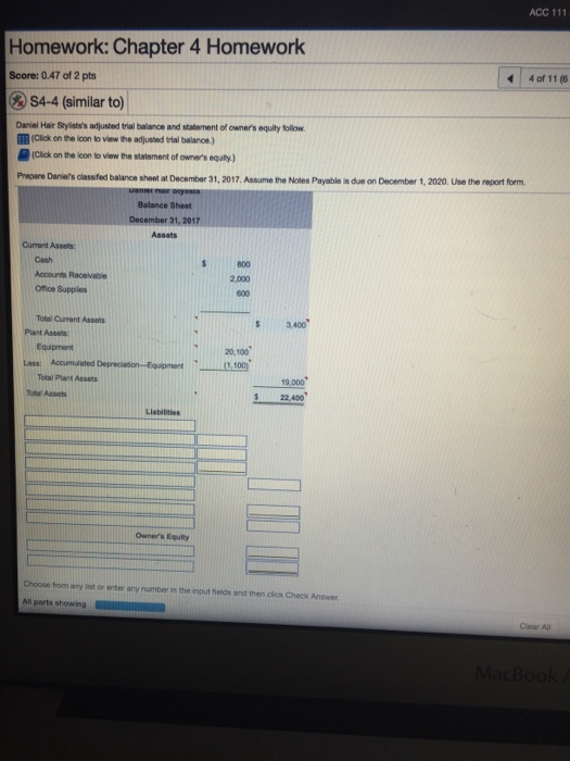 S44 Accounting math problem. Please answer in format shown. Homework: Chapter