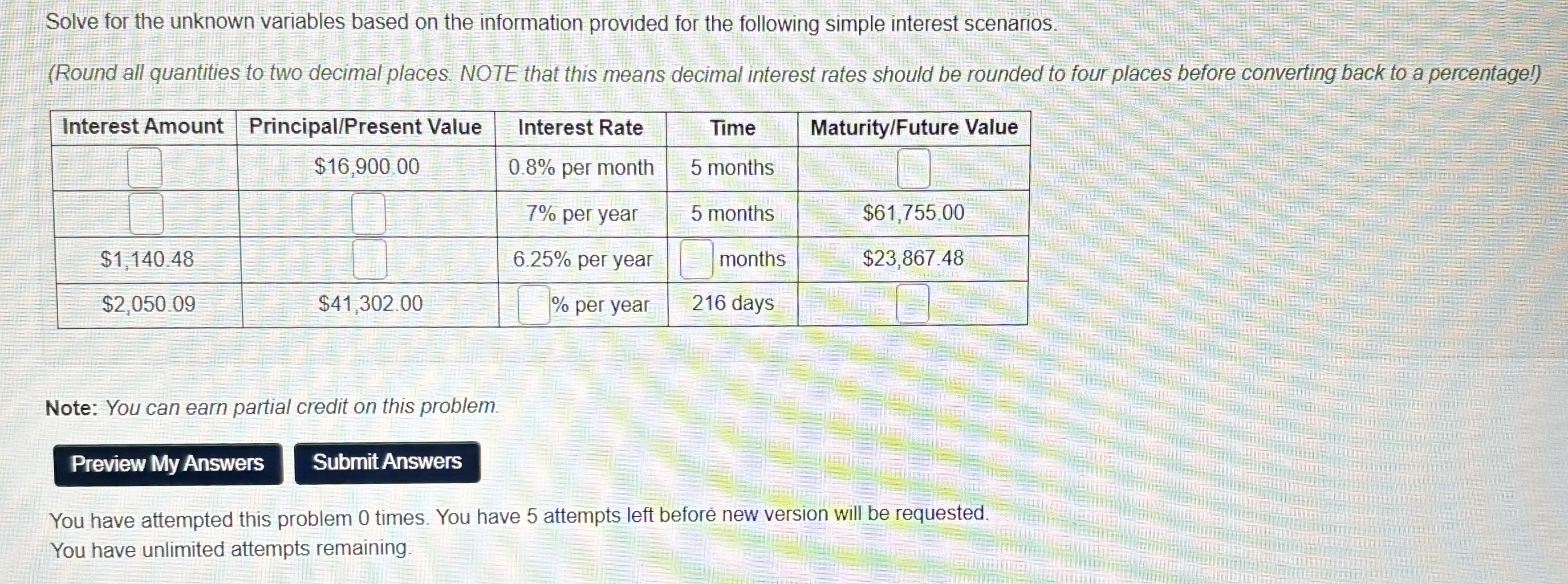  Solve for the unknown variables based on the information provided for