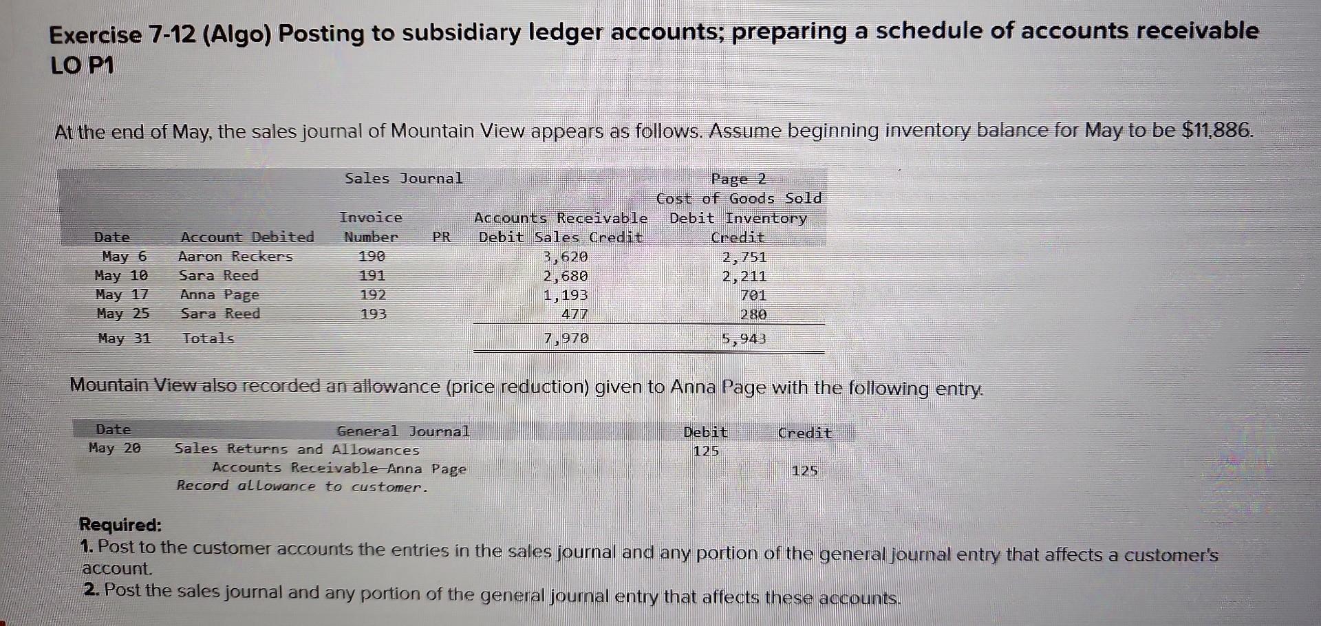 can someone please help me with this? thank you Exercise 7-12 (Algo)