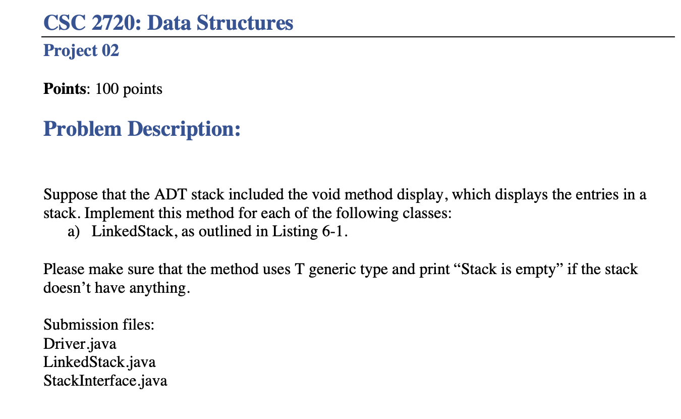 PLEASE HELP! LinkedStack.java import java.util.EmptyStackException;//for when you want to pop from an
