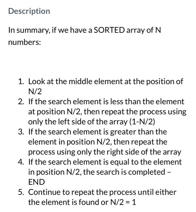  if we have a SORTED array of ( mathrm{N} ) numbers: