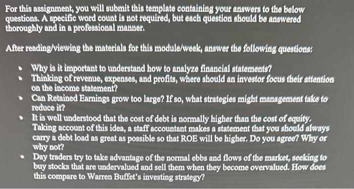  For this assignment, you will submit this template containing your answers