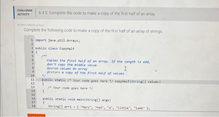  in java plz \begin{tabular}{l|l} uLLence \\ miviry & 6.4.5. Complete the