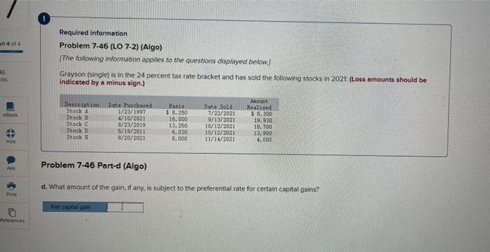  ant 464 Required information Problem 7-46 (LO 7-2) (Algo) The following