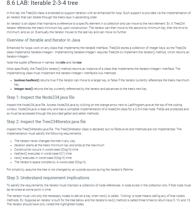  8.6 LAB: Iterable 2-3-4 tree In this lab, the Tree234 class