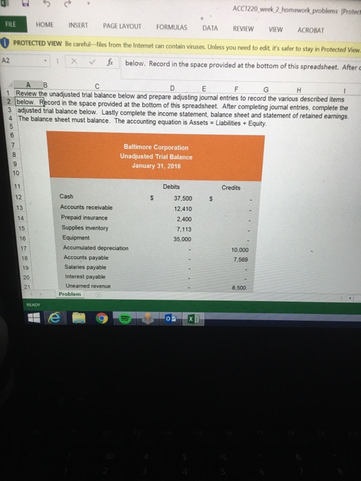  ACC1220 week 2 homework problems (Protect FILE HOME INSERT PAGE LAYOUT