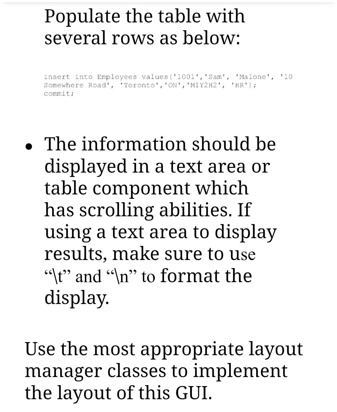 by their department. - Include a label and a text field in