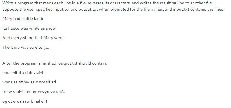 Write a program that reads each line in a file, reverses its