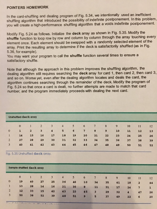  POINTERS HOMEWORK In the card-shuffling and dealing program of Fig. 5.34,