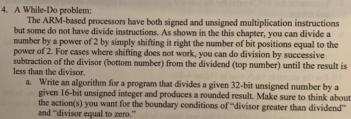  4. A While-Do problem: The ARM-based processors have both signed and