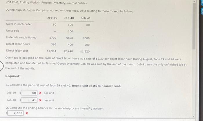  Unit Cost, Ending Work-in-Process Inventory, Journal Entries During August, Skyler Company