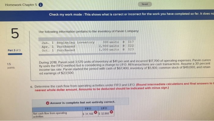  Homework Chapter 5 Saved Check my work mode : This shows
