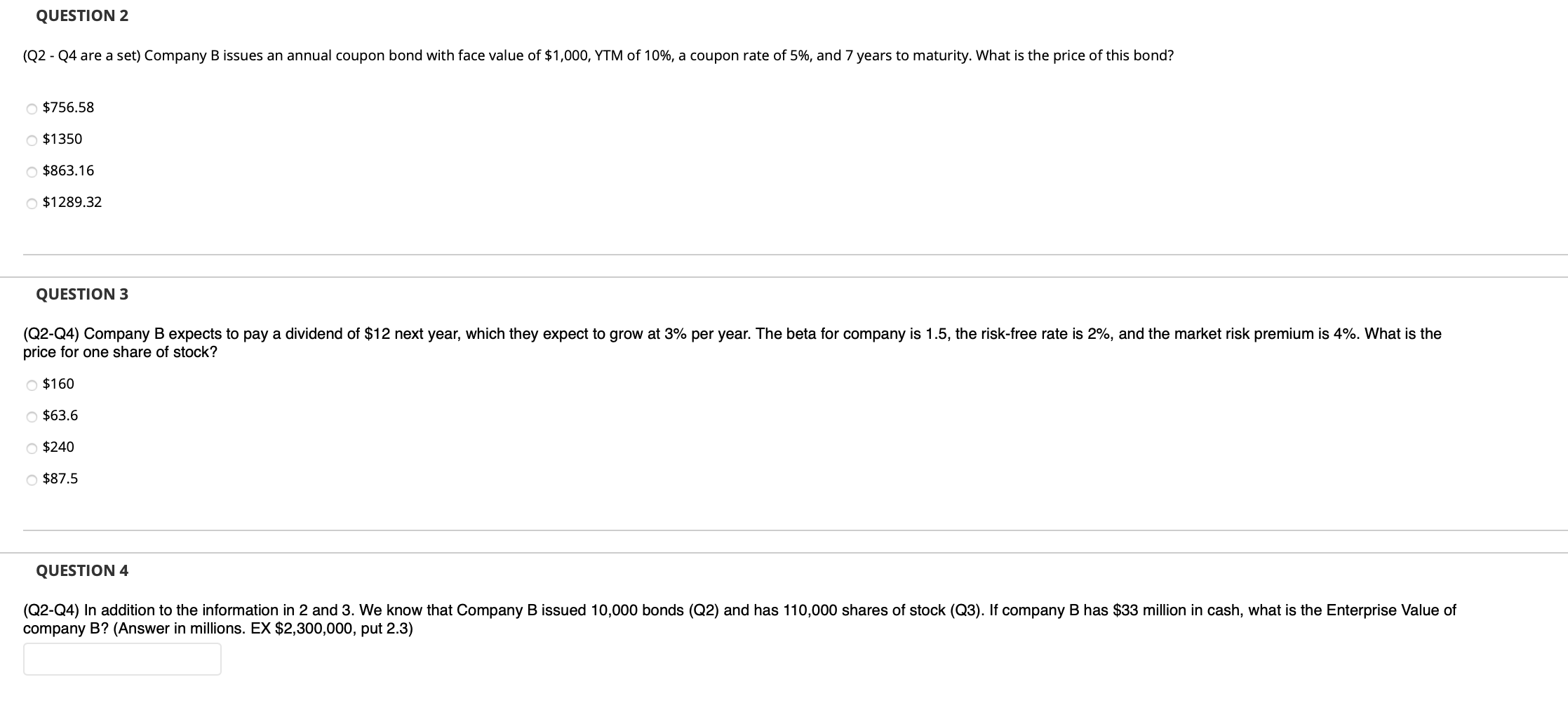 QUESTION 2 (Q2-04 are a set) Company B issues an annual