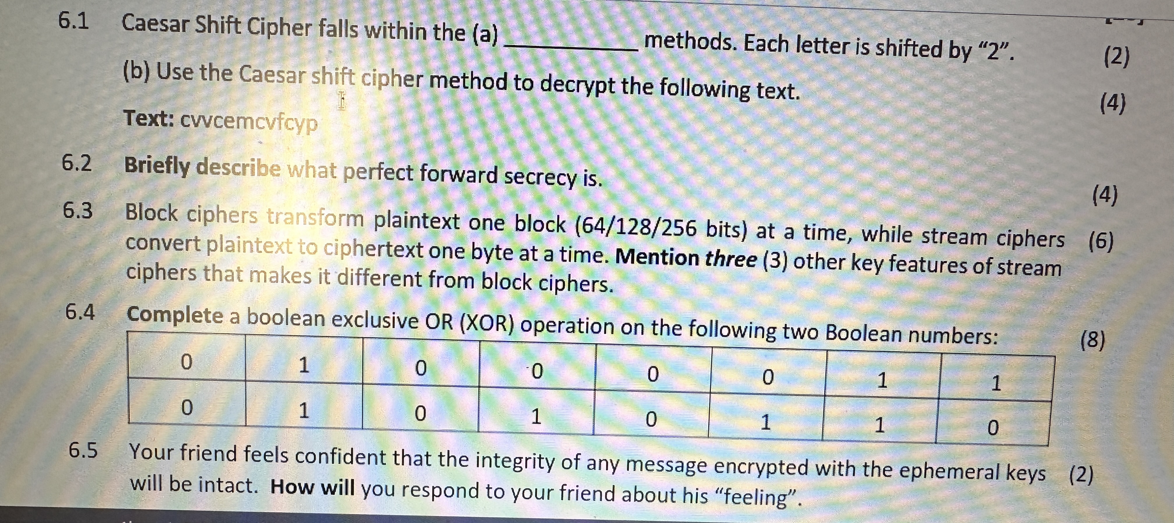  6.1 Caesar Shift Cipher falls within the (a) methods. Each letter
