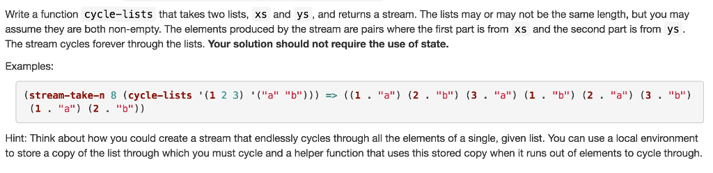 In scheme / Racket. Write a function cycle-lists that takes two lists,