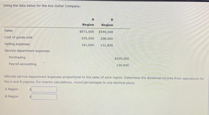  Using the data below for the Ace Guitar Company: A B