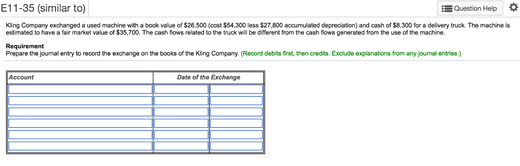 Kling Company exchanged a used machine with a book value of