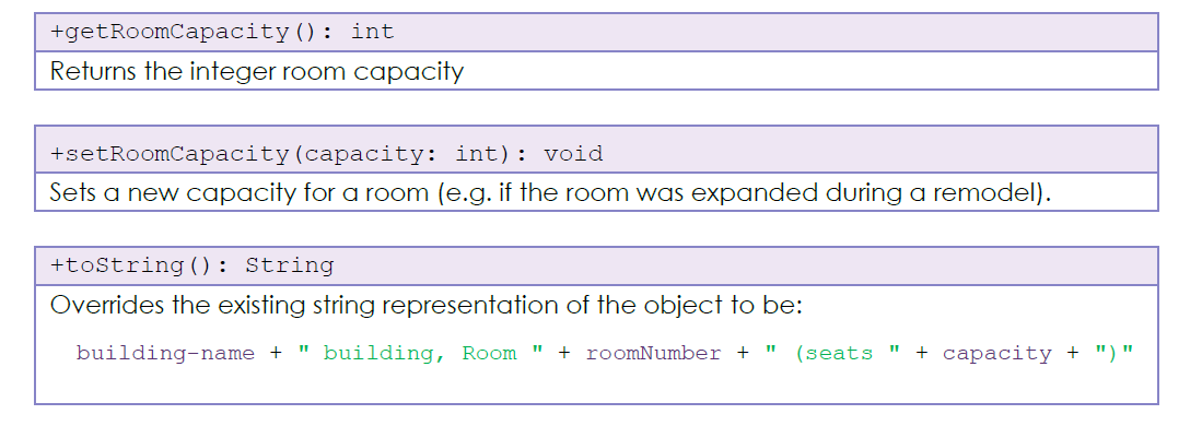 The next task is to finish off the Building and Room classes