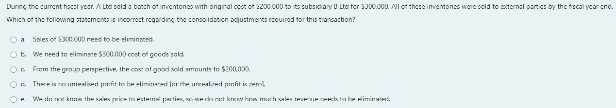  During the current fiscal year. A Ltd sold a batch of