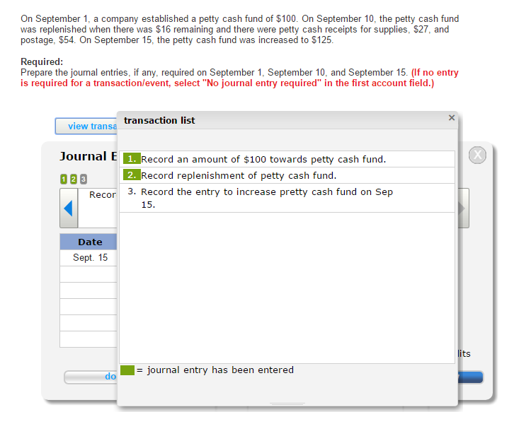 fund of $100. On September 10, the petty cash fund was replenished