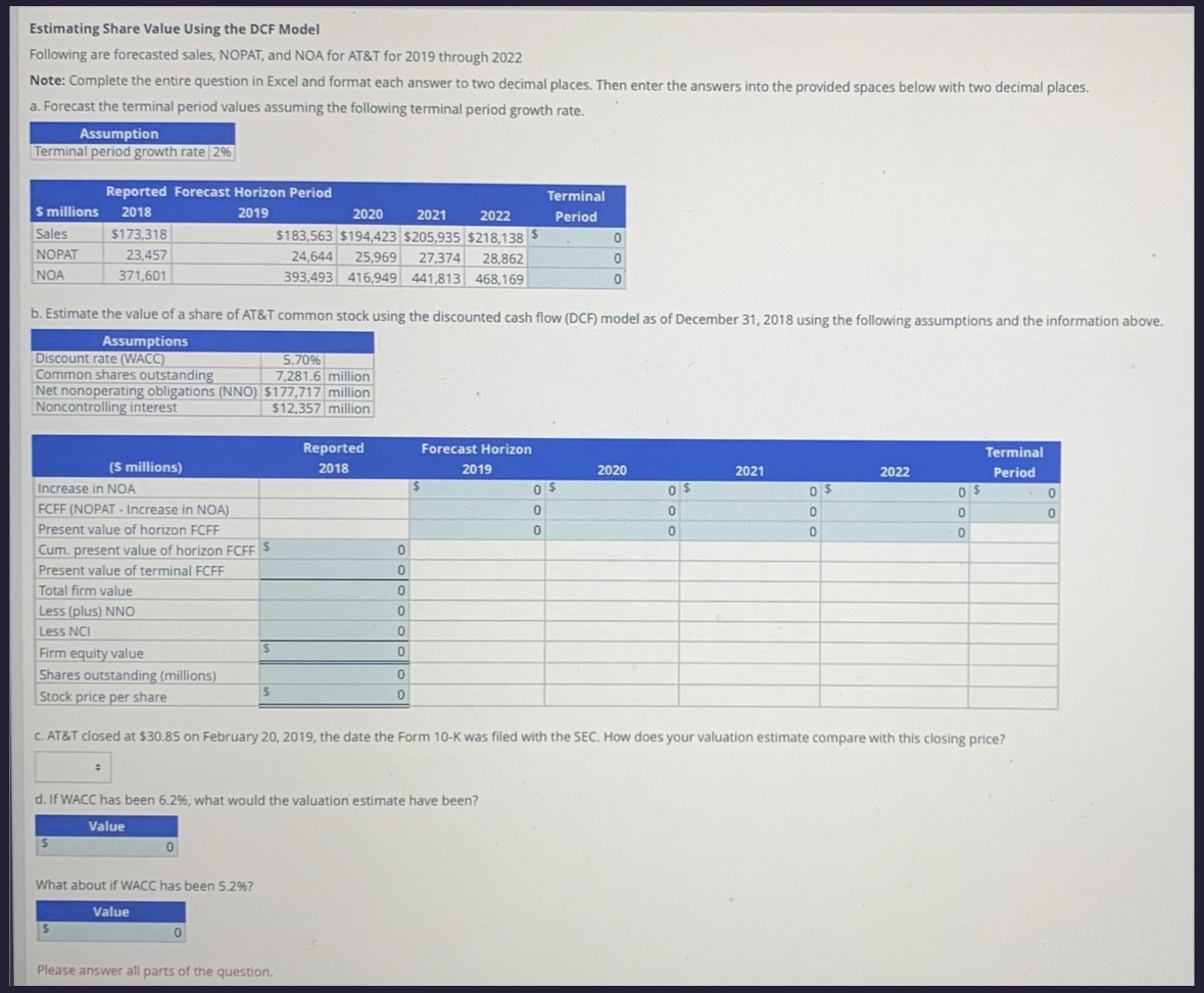 Estimating Share Value Using the DCF Model Following are forecasted sales,