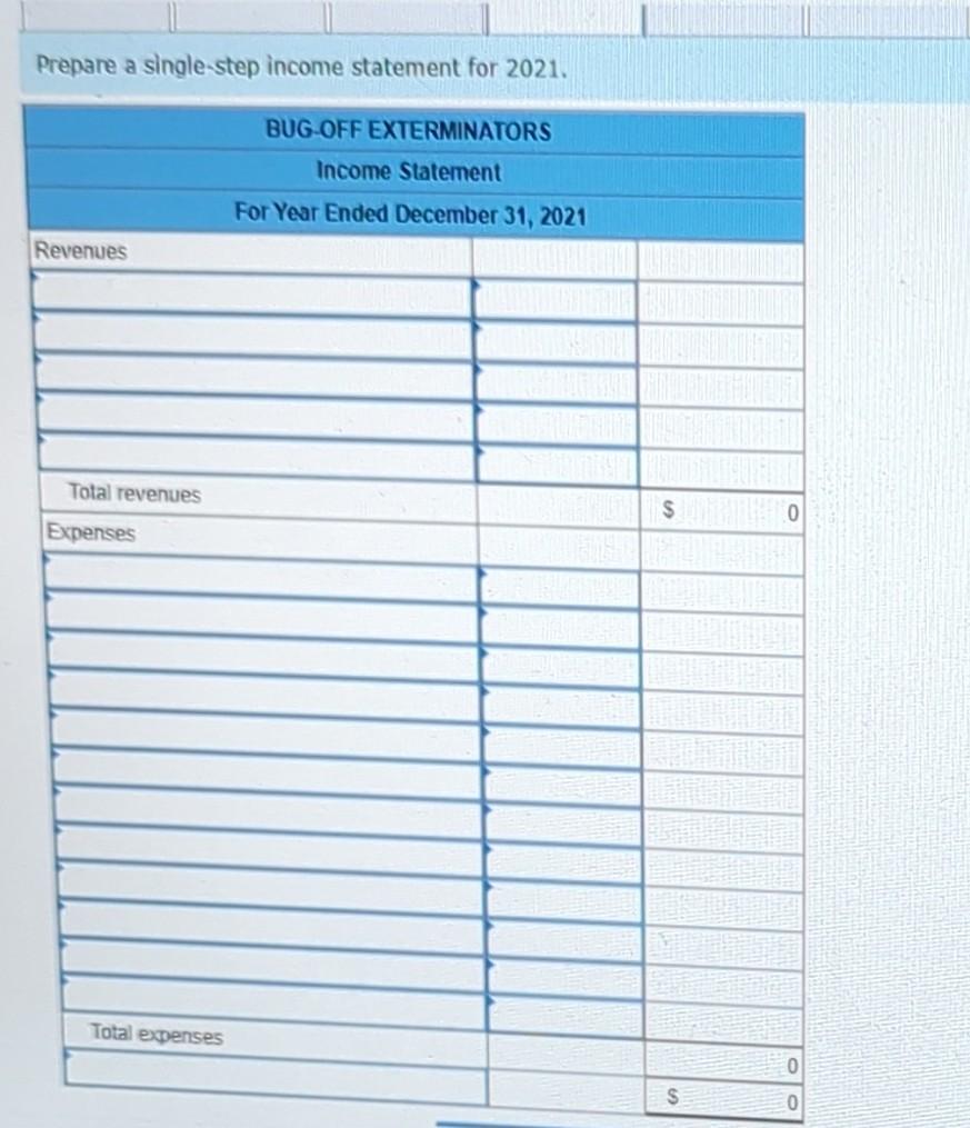 record the adjustments entered on the six-column table. Assume Bug-Off's adjusted balance