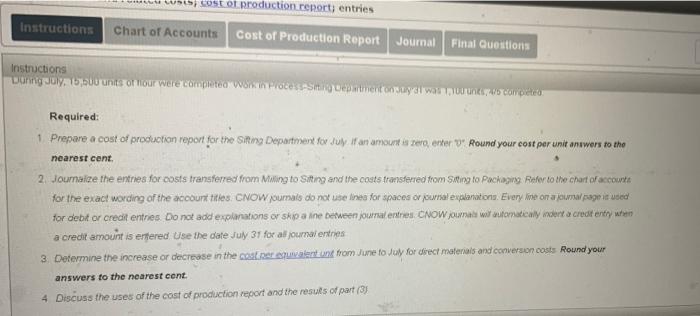 of Accounts Cost of Production Report Journal Final Questions Instructions White Diamond