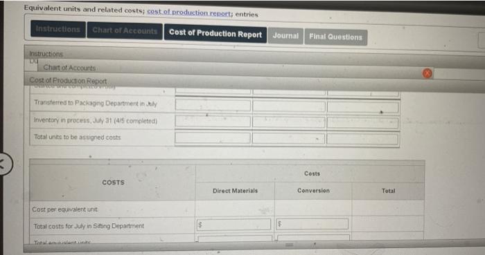 were charged to Work in Process-Sitting Department during July Direct materials transferred