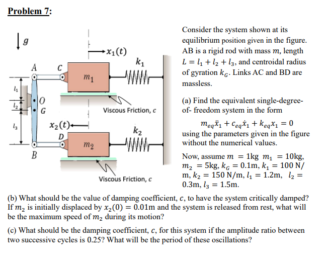  Problem 7: Consider the system shown at its equilibrium position given