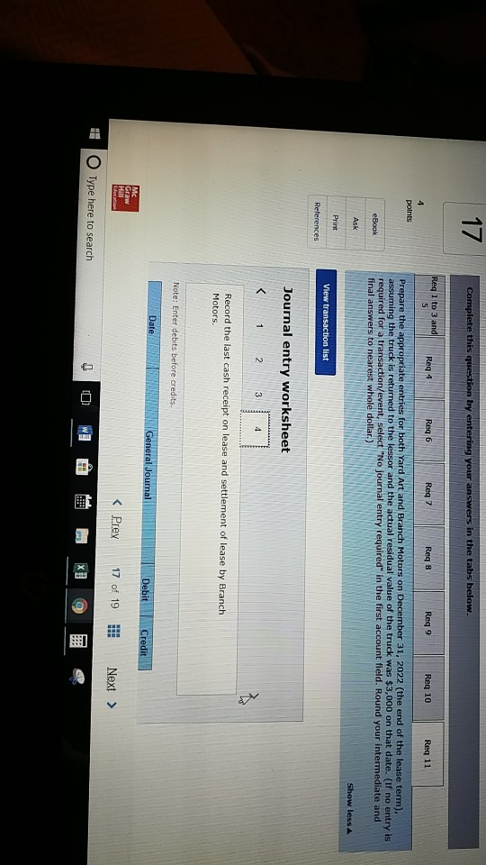 annual lease payments 5. Calculate the amount Branch Motors would record as