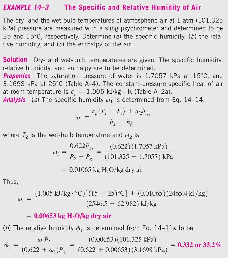 the following adiabatic saturation process example problem. Please explain the process (like