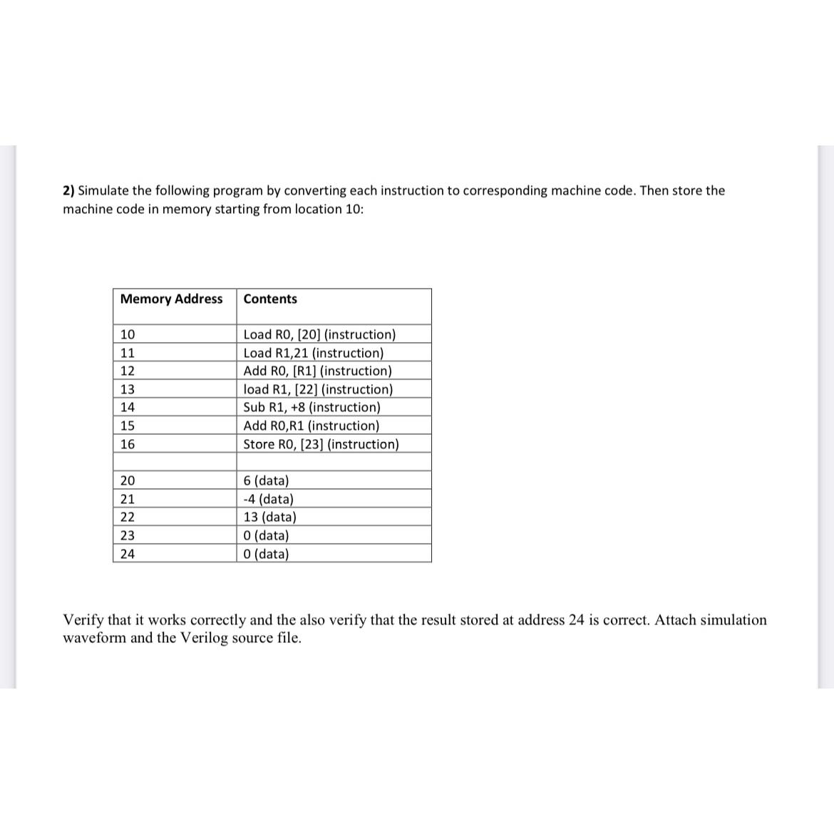 Simulate the following program by converting each instruction to corresponding machine